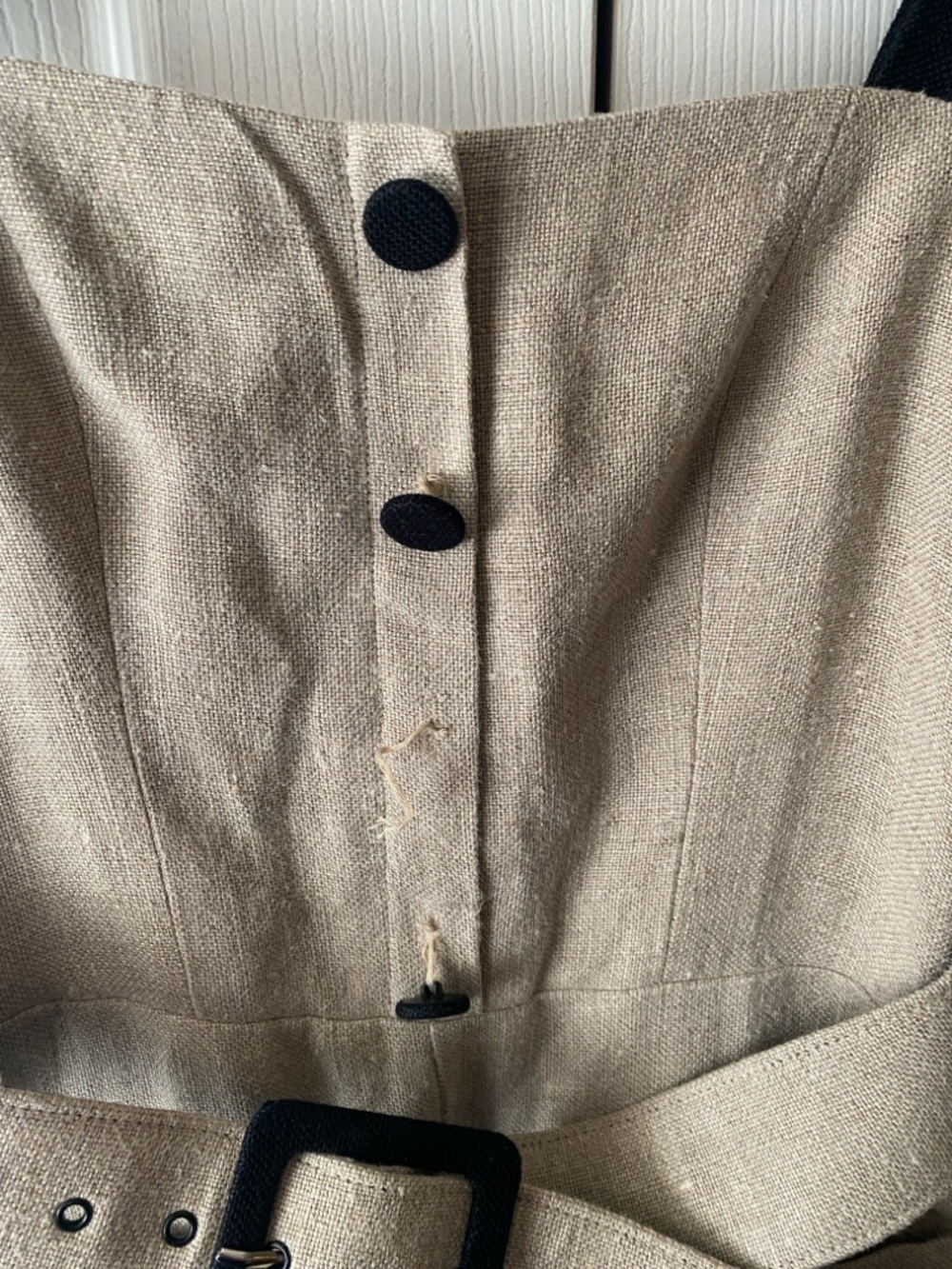 STAUD Lampone Beige 100% Linen Wide-Leg Cropped Jumpsuit with Black Trim 0 - Picture 8 of 15